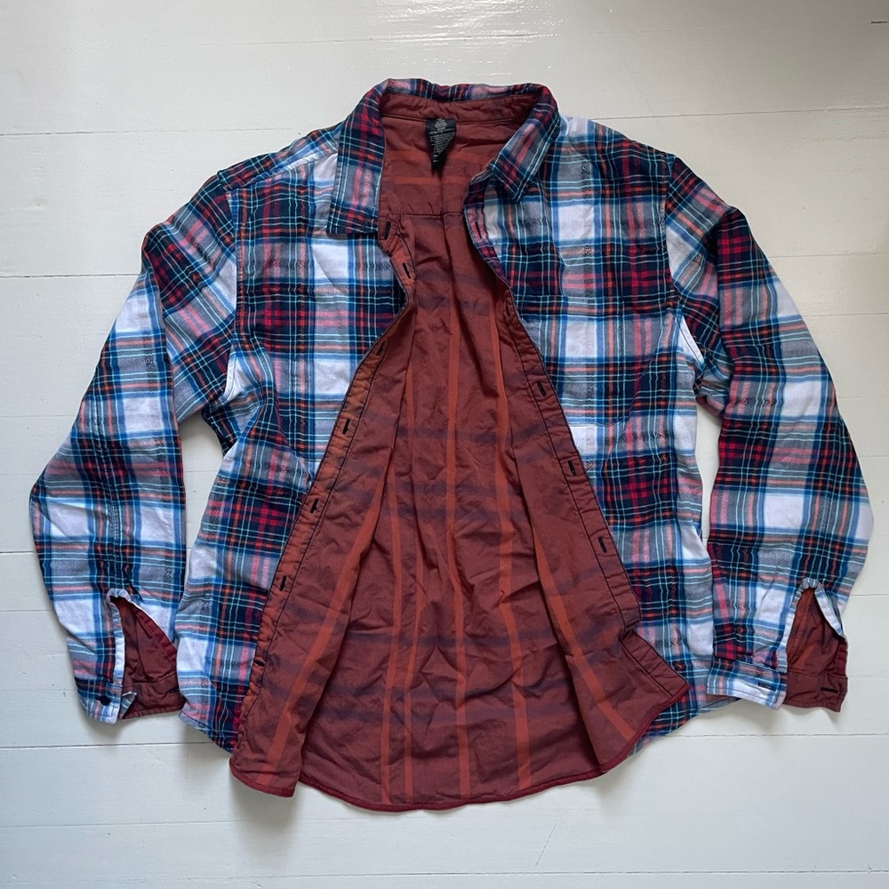 Men's Plaid Flannel Shirt with Quilted Lining - Red/Blue